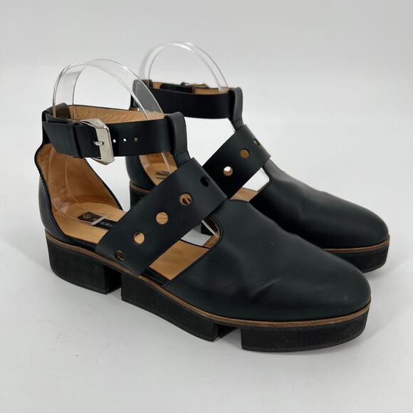 Xperimental Platform Sandals EU 36 US 6 Black Leather Chunky Ankle Strap Shoes - Picture 1 of 12